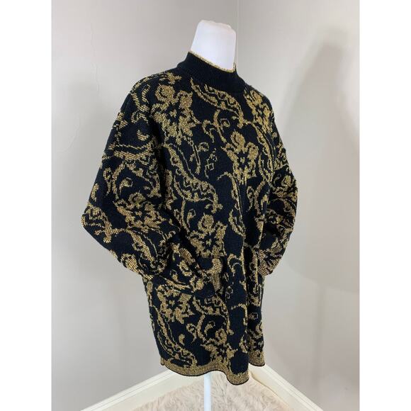 Vintage 90s Black Gold Sweater Winter Grunge CottageCore WhimsyGoth ShabbyChic - Picture 8 of 11